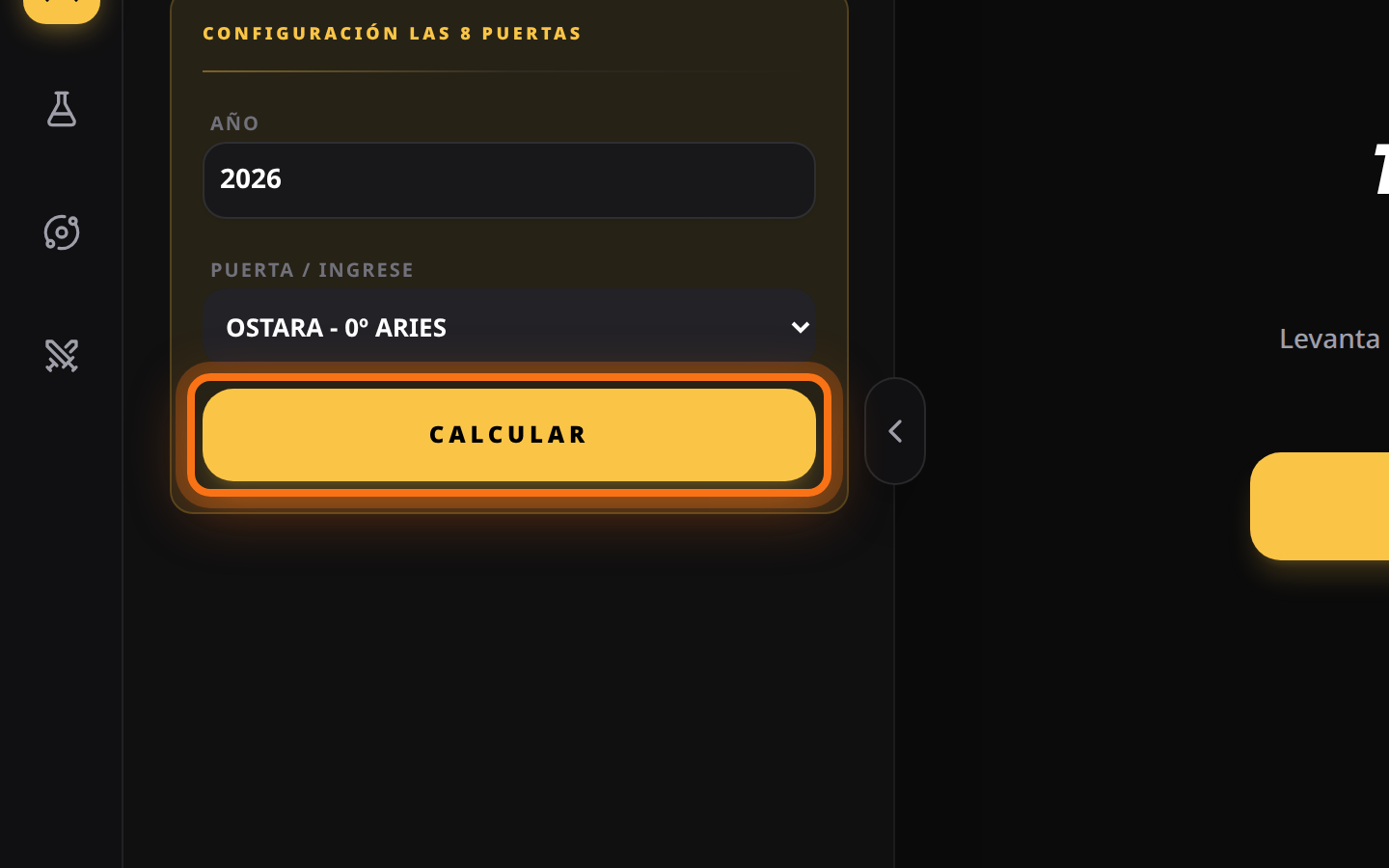Módulo Las 8 Puertas del Año ya desbloqueado, con el botón Calcular