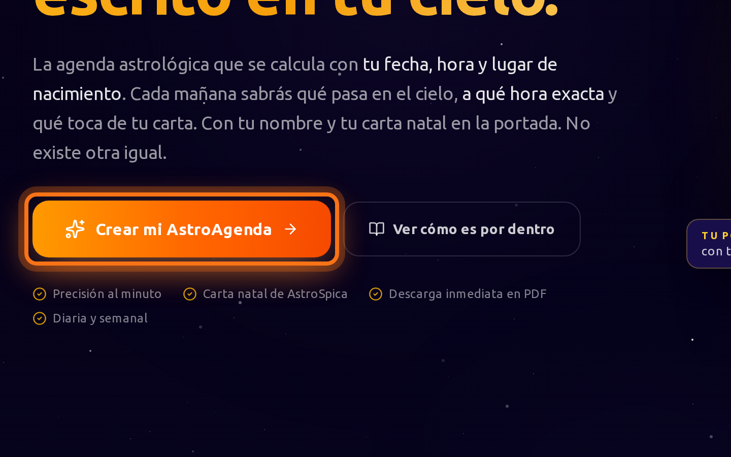 Página de la AstroAgenda con el botón Crear mi AstroAgenda